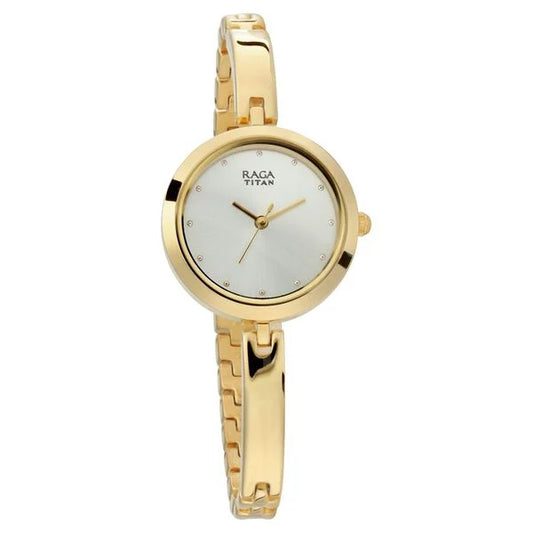 Titan Women's Watch Raga Silver Dial Gold Stainless Steel Strap Watch, 2606YM04