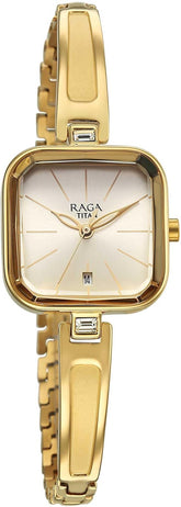 Titan Raga Women's Watch Gold Dial With Gold Metal Strap, 2607YM01