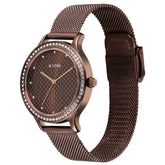 Titan Purple Glam It Up Analog Women's Watch with Date and Brown Dial and brown Stainless Steel Strap,2634QM03