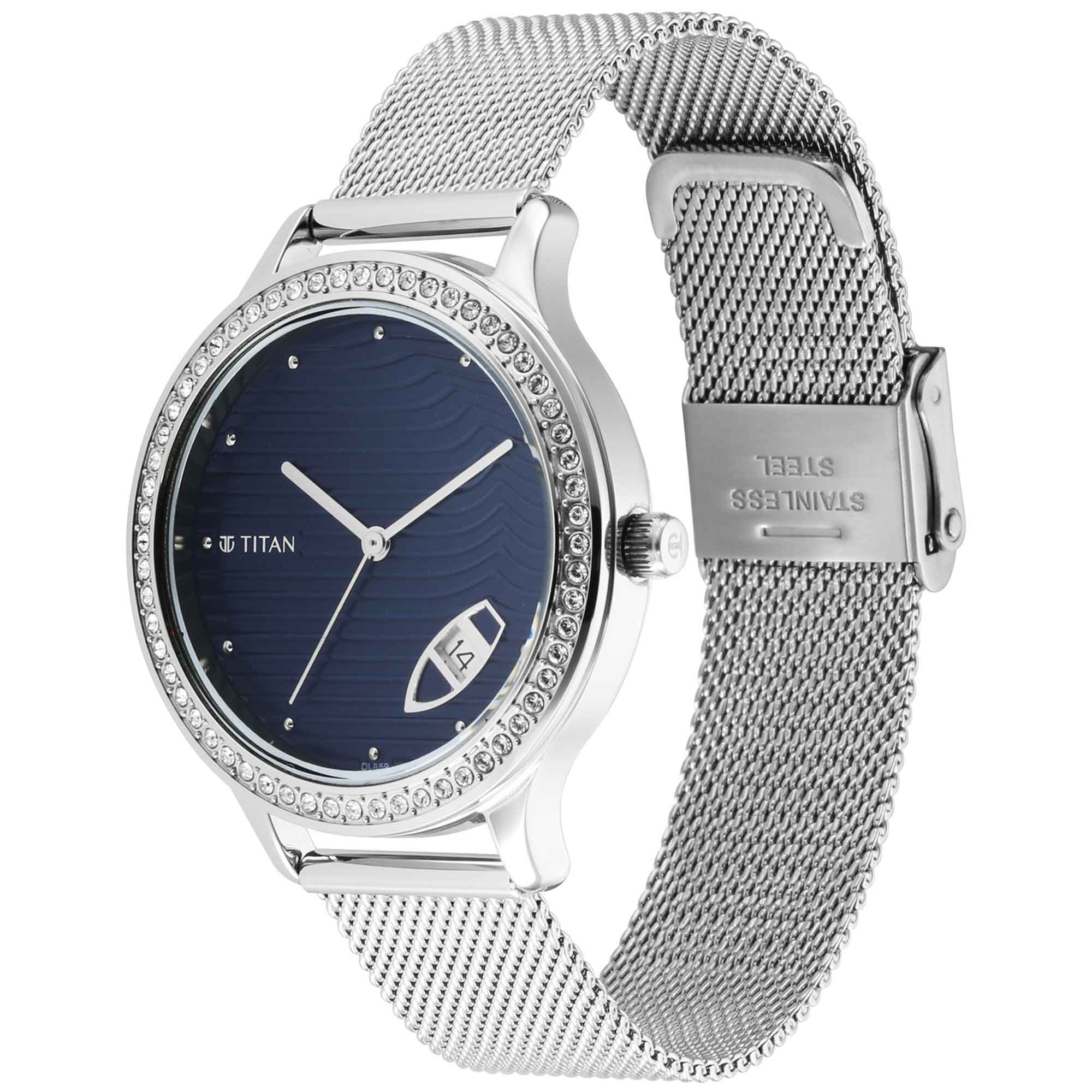 Titan Women's Watch Sparkle Collection Analog, Dark Blue Dial Silver Stainless Strap, 2634 - view 3
