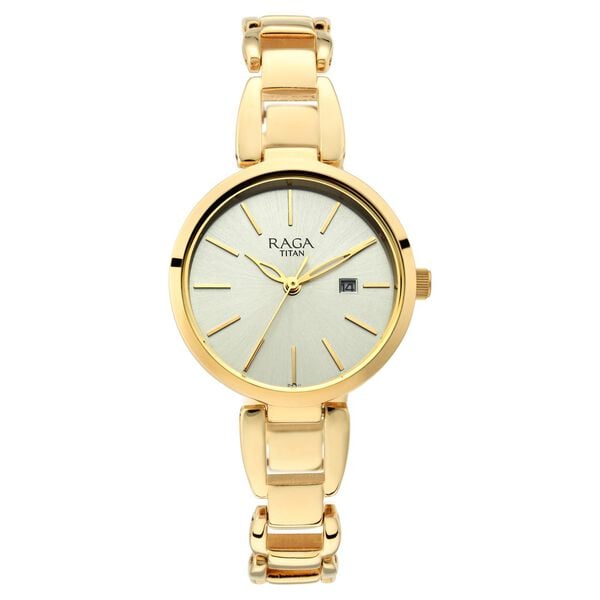 Titan Raga Viva Women's Watch Analog Silver Dial with Gold Stainless Steel Band, 2642YM01