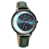 Titan Crescent Women's Watch Analog Blue Dial With Green Leather Strap, 2648QL01