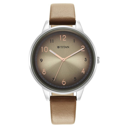 Titan, Women, Analog, Watch, Beige Dial, Leather Strap, 2648SL06