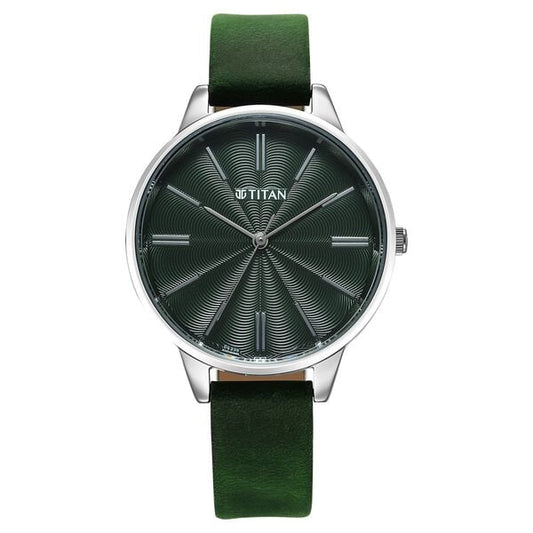 Titan, Women, Analog, Watch, Green Dial, Leather Strap, 2648SL11