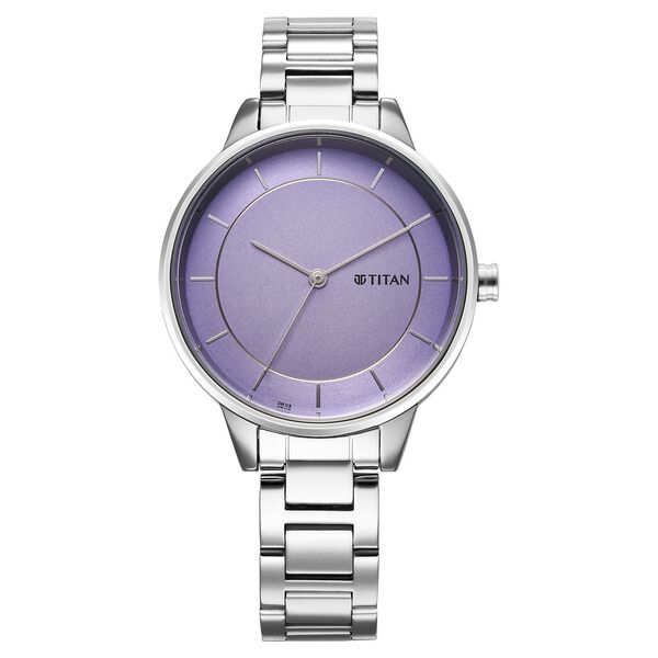 Titan Women's Watch Analog Mauve Dial with Silver Stainless Steel Band, 2648SM12