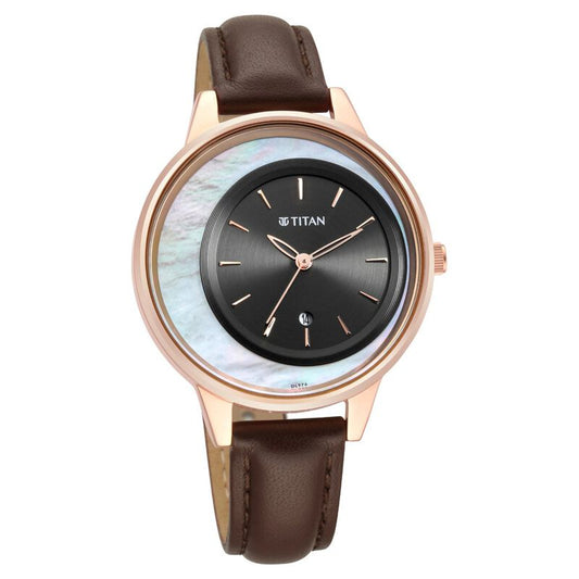 Titan, Women, Analog, Watch, Black Dial, Leather Strap, 2648WL04