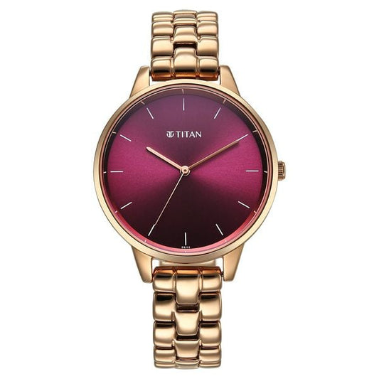 Titan, Women, Analog, Watch, Maroon Dial, Stainless steel Strap, 2648WM11