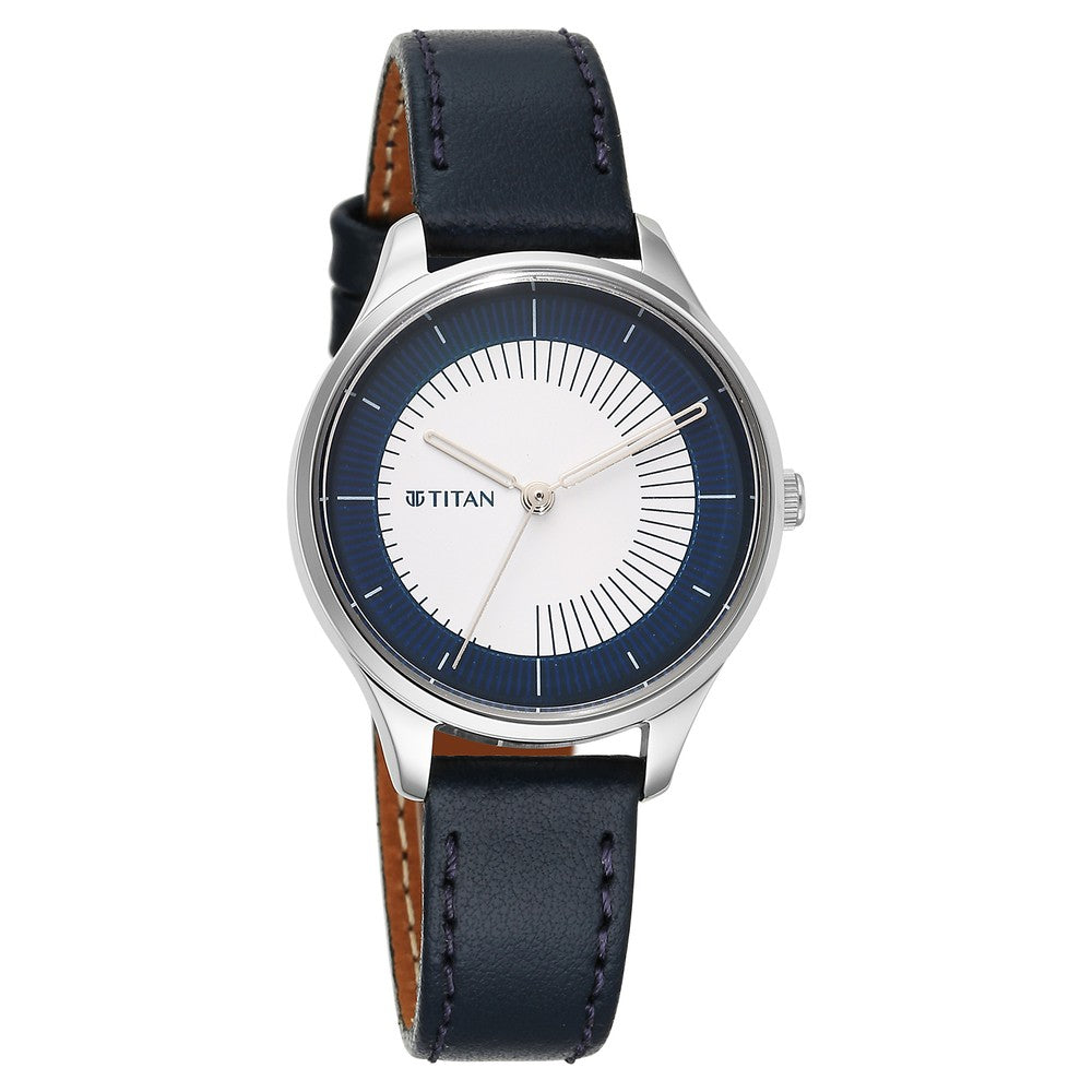 Titan Women's Watch Analog White Dial with Blue Leather Strap, 2649SL03