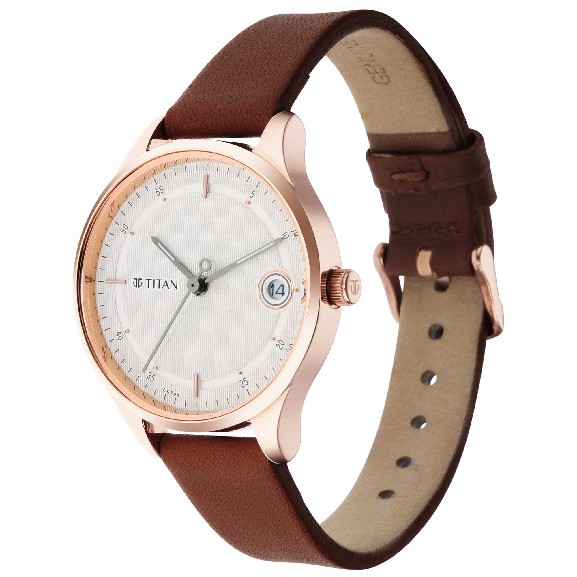 Titan Women's Watch White Dial Brown Leather Strap Watch, 2649WL01 - view 2