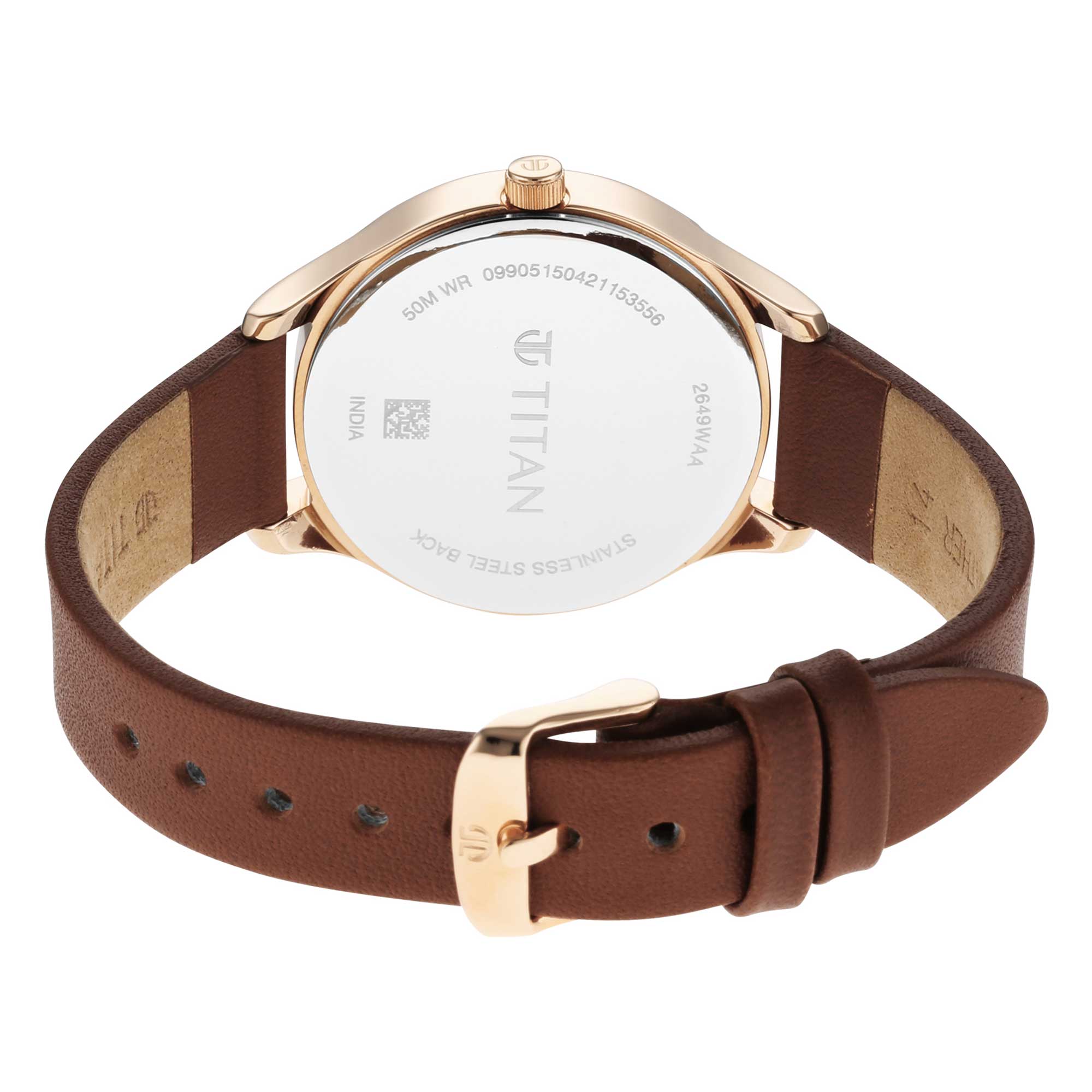 Titan Women's Watch White Dial Brown Leather Strap Watch, 2649WL01 - view 4