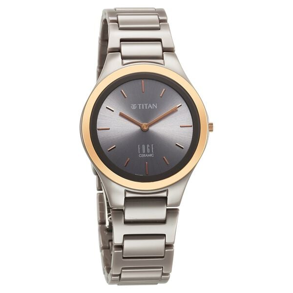 Titan Edge Ceramic Women's Watch Analog Grey Dial with Grey Ceramic Band, 2653KC0