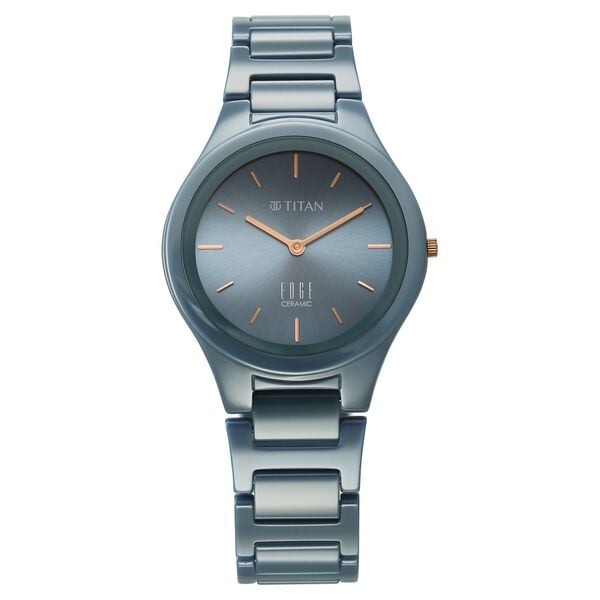 Titan Edge Ceramic Women's Watch Analog Blue Dial with Blue Ceramic Band, 2653QC07