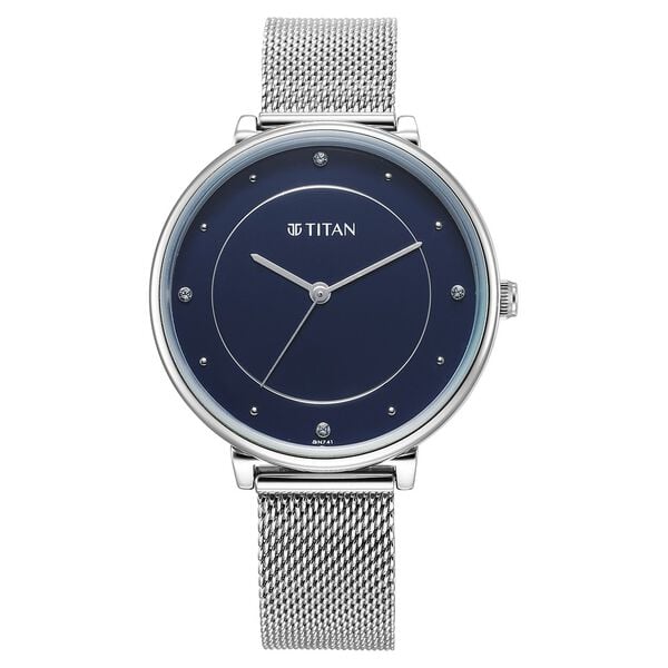Titan Women's Quartz Blue Dial with Stainless Steel Mesh Band 2673SM04