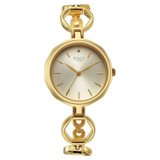 Titan Raga Viva Analog Quartz Women's Watch, Gold Dial Stainless Steel Strap, 2685YM01