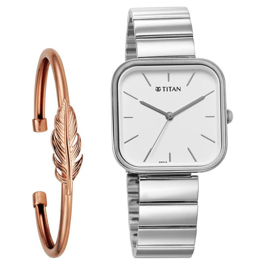Titan, Women, Analog, Watch, White Dial, Stainless steel Strap, 2715SM01
