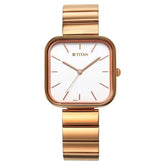 Titan Purple Stackables Analog Women's Watch, White Dial Rose Gold With Stainless Steel Strap, 2715WM01