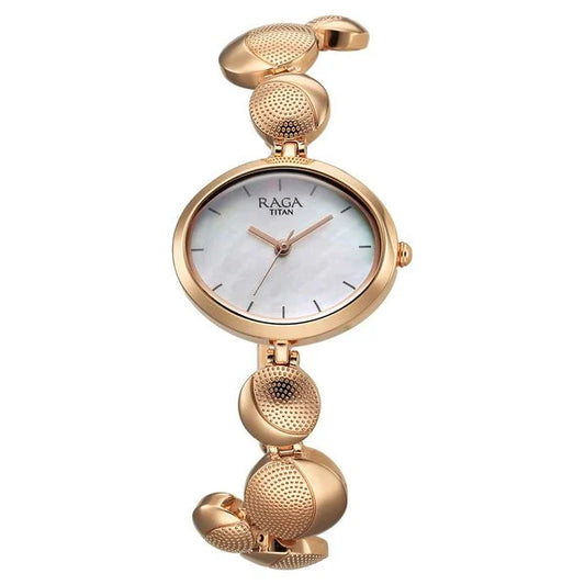 Titan Raga Power Pearls Analog Women's Watch, Mother Of Pearl Dial With Rose Gold Stainless Steel Strap, 2721WM01