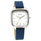 Titan Workwear Women's Watch Analog White Dial With Blue Leather Strap, 2733SL02
