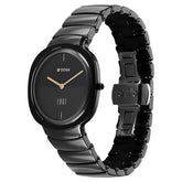 Titan Edge Squircle Quartz Analog Women's Watch with Black Dial and Ceramic Strap, 2757NC01