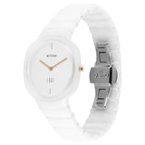 Titan Edge Squircle Quartz Analog Women's Watch with White Dial and Ceramic Strap, 2757QC01