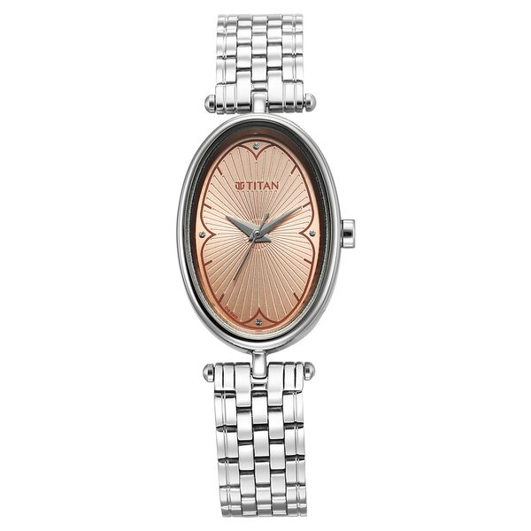 Titan Women's Watch Analog Beige Dial with Silver Stainless Steel Band, 2758SM01
