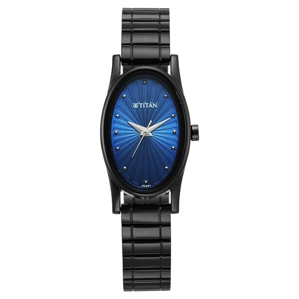 Titan Women's Watch Analog Blue Dial with Black Stainless Steel Band, 2759NM01