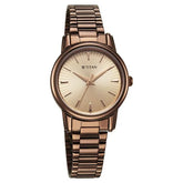 Titan Women's Watch Analog Beige Dial with Brown Stainless Steel Band, 2760QM01