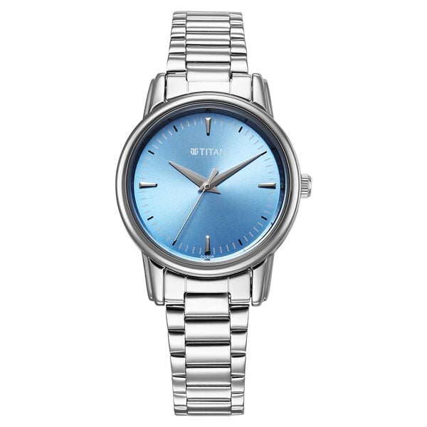 Titan Women's Watch Analog Blue Dial with Silver Stainless Steel Band, 2760SM02