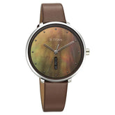 Titan Neo Women's Watch Analog Mother of Pearl Dial with Brown Leather Strap, 2763SL01