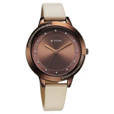 Titan Women's Watch Analog Brown Dial with Beige Leather Strap, 2764QL01
