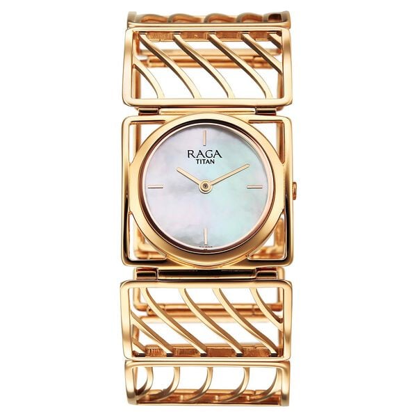 Titan Raga Ethereal Quartz Analog Women's Watch with White Mother Of Pearl Dial and Rose Gold Stainless Steel Strap, 2769WM01