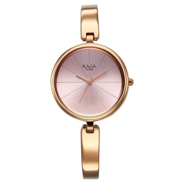 Titan Raga Showstopper Women's Watch Analog Pink Dial with Gold Stainless Steel Band, 2772WM01