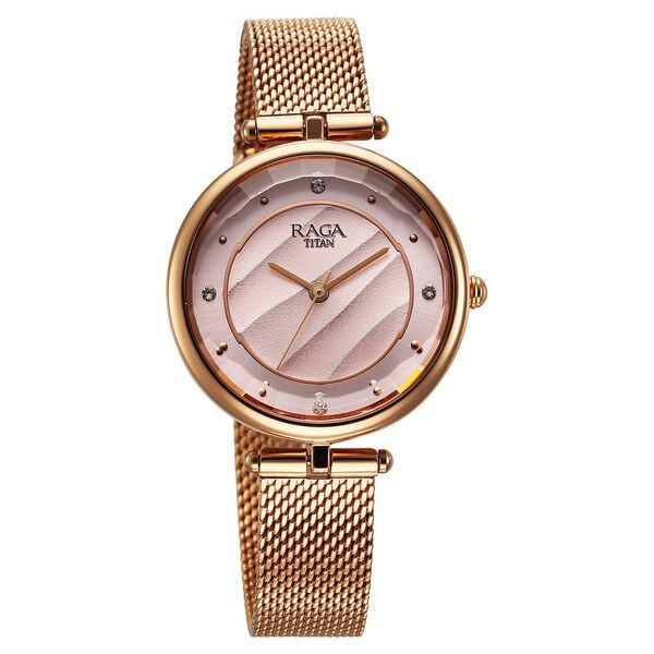 Titan Raga Women's Analog pink dial with Rosegold Stainless Steel Mesh Band, 2737WM01