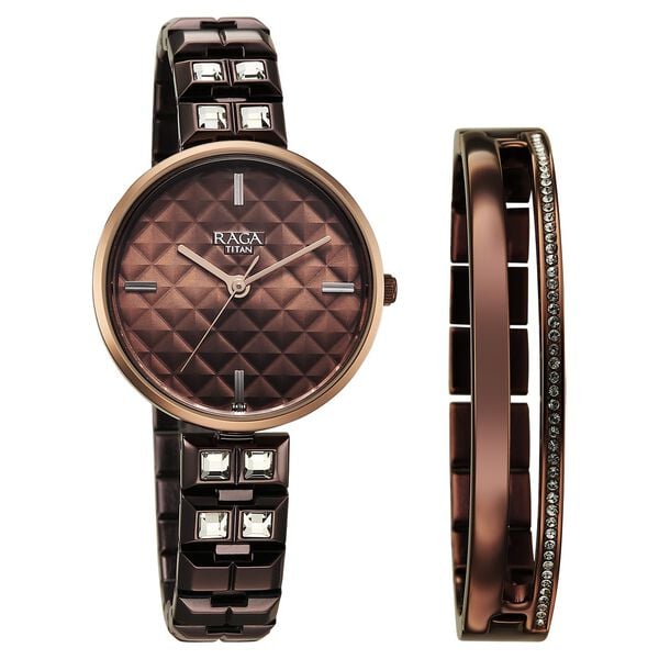 Titan Raga Contempore Quartz Analog Women's Watch with Brown Dial and brown Metal Strap,2775QM01