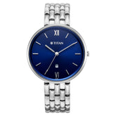 Titan Womens Neo Analog Watch Blue Dial with Silver Stainless Steel Band ,2784SM02