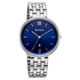 Titan Womens Neo Analog Watch Blue Dial with Silver Stainless Steel Band ,2784SM02
