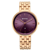 Titan Womens Neo Analog Watch Purple Dial with Rose Gold Stainless Steel Band ,2784WM03