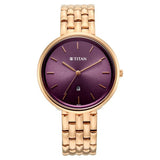 Titan Womens Neo Analog Watch Purple Dial with Rose Gold Stainless Steel Band ,2784WM03