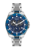Quantum Men's Chronograph Watch Analog Blue Dial with Silver Stainless Steel Band, HNG1062.390