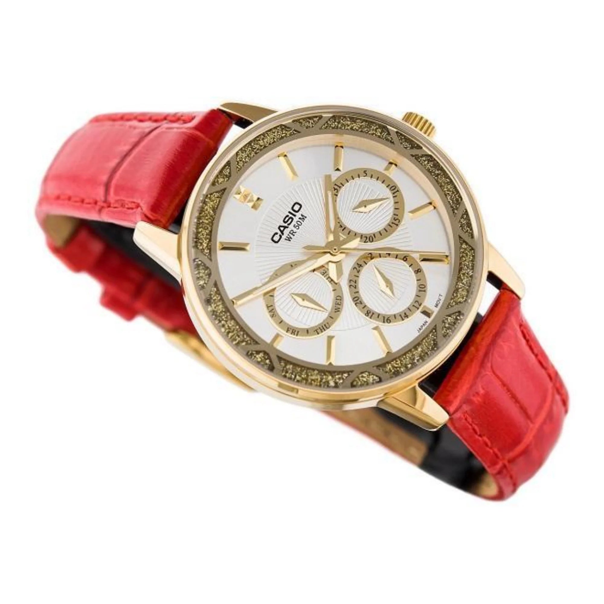 Casio, Women's Watch Analog, White Dial Red Leather Band, LTP-2087GL-4AVD product image
