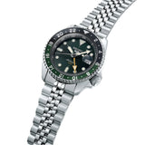 Seiko 5 Sports Men's Automatic GMT Watch Analog Green Dial with Silver Stainless Steel Band, SSK035K