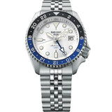 Seiko 5 Sports Men's Automatic GMT Watch Analog White Dial with Silver Stainless Steel Band, SSK033K