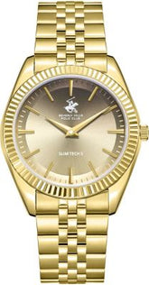 Beverly Hills Polo Club Men's Slim Analog Watch, Two Tone Dial With Golden Stainless Steel Band, BP3830X.160