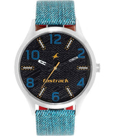Fastrack, Men's Watch Analog, Black Dial Blue Leather Strap, 3184SL02