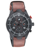 Fastrack, Men's Watch All Nighters Collection Analog, Black Dial Brown Leather Band, 3195AP01