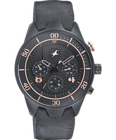 Fastrack, Men's Watch All Nighters Collection Analog, Black Dial Brown Leather Band, 3195AP03