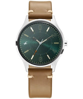 Fastrack, Men's Watch Tripster Collection Analog , Green Dial Brown Leather Band, 3237SL01