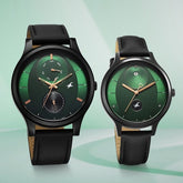 Fastrack Mixmatched Quartz Multifunction Couple Watch Green Dial With Black Leather Strap,32406285NL01