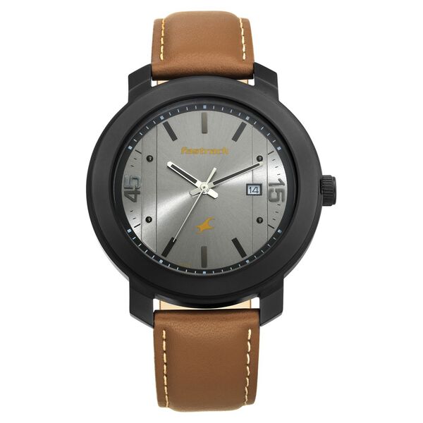 Titan Men's Watch Grey Dial with Brown Leather Strap, 3246NL01
