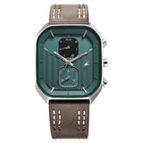 Fastrack Men's Watch Green Dial with Brown Leather Strap, 3270SL03